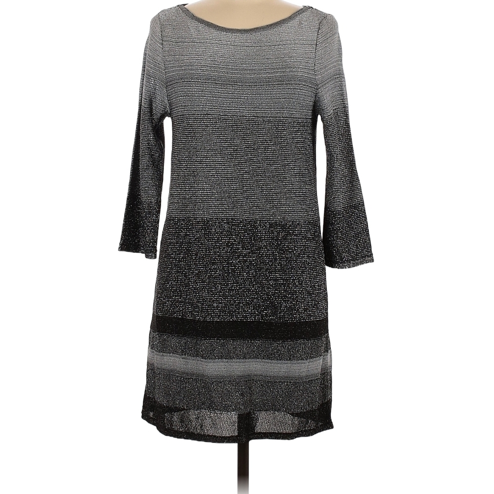 White House Black Market Black and Gray Long Sleeve Dress